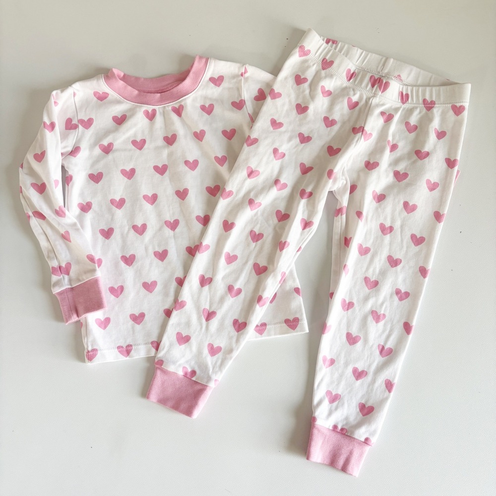 LAKE Toddler Girls Pink Heart Print Pima Cotton Long Sleeve Pajama Set Size 3